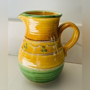 MOUGINS Beautiful Handmade 8” Tall Pitcher Art Pottery. Made In France